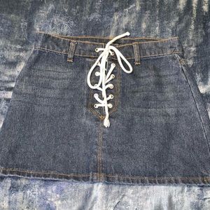 Lace up jean skirt